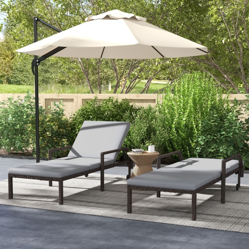 Outsunny – Chaise longue d’extérieur en osier de 2 pièces, chaise longue en rotin, fauteuil de jardin inclinable avec dossier réglable à 5 niveaux et