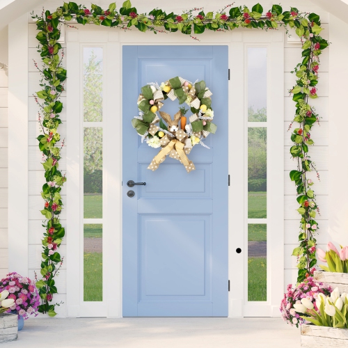 Bunny and Bows Floral Easter Wreath - 22" - Green and Beige - Unlit