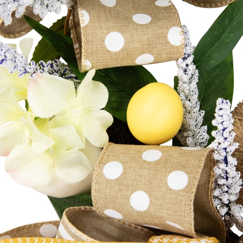 Bunny and Bows Floral Easter Wreath - 22" - Green and Beige - Unlit