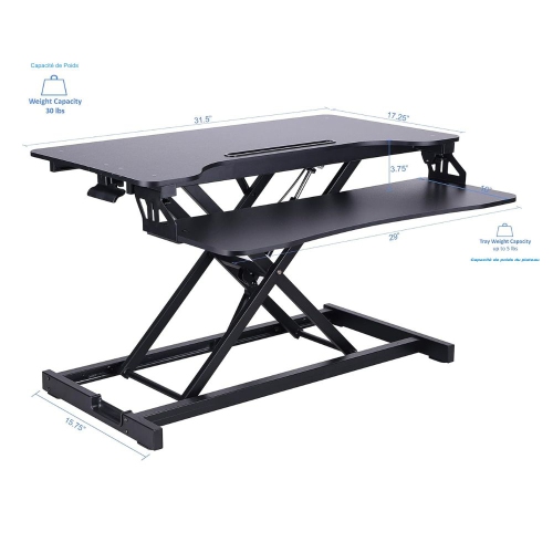 Rocelco VADR-B Sit to Stand Hi-Lift Adjustable Height Desk Riser & Medium Anti-Fatigue Mat (MAFM) (Black) Bundle