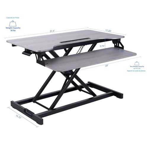 Rocelco VADR-G Sit to Stand Hi-Lift Adjustable Height Desk Riser & Medium Anti-Fatigue Mat (MAFM) (Black)