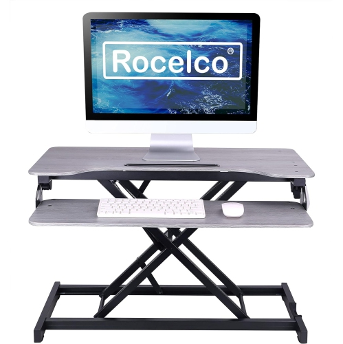 Rocelco VADR-G Sit to Stand Hi-Lift Adjustable Height Desk Riser & Medium Anti-Fatigue Mat (MAFM) (Black)