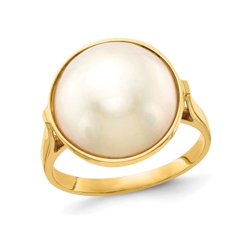 GEM AND HARMONY  14K Gold 13-14MM Saltwater Cultured Mabe Pearl Ring In Yellow