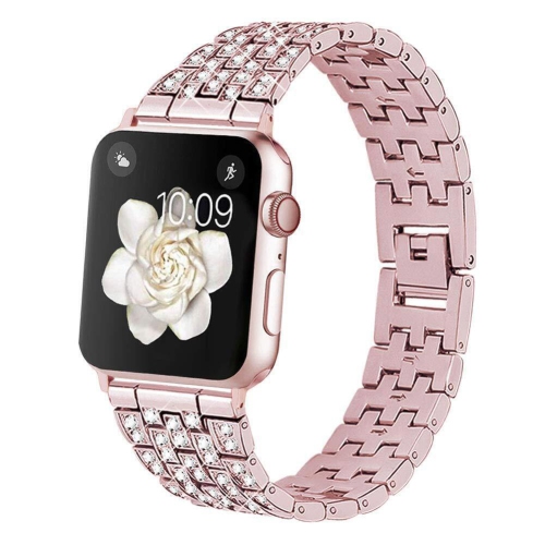 WFG New Diamond Blocks Bling Metal Band Compatible with Apple Watch 42/44/45/49mm - Rose Pink