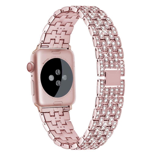 WFG New Diamond Blocks Bling Metal Band Compatible with Apple Watch 42/44/45/49mm - Rose Pink