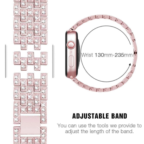 WFG New Diamond Blocks Bling Metal Band Compatible with Apple Watch 42/44/45/49mm - Rose Pink