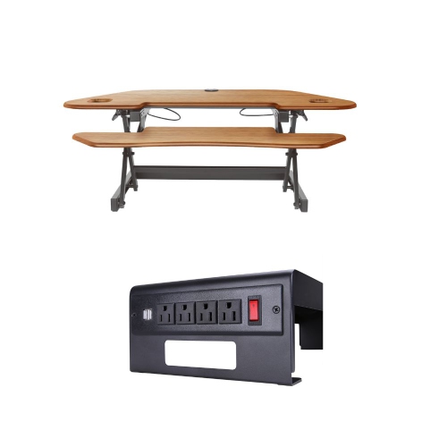 Rocelco CADR-46 Corner Adjustable Height Desk Riser 46" w/ Extended Vertical Range & DMS Dual Monitor Stand/Riser w/4 AC & 2 USB (Black) Bundle