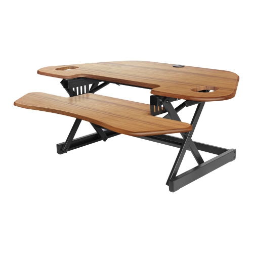 Rocelco CADR-46 Corner Adjustable Height Desk Riser 46" w/ Extended Vertical Range & DMS Dual Monitor Stand/Riser w/4 AC & 2 USB (Black) Bundle