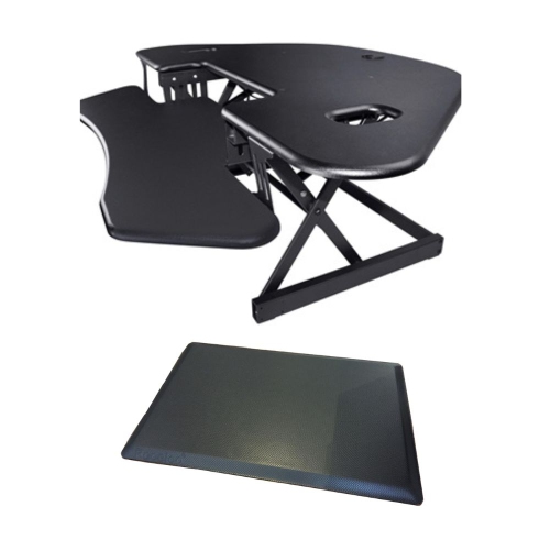 Rocelco CADR-46 Corner Adjustable Height Desk Riser 46" w/ Extended Vertical Range & Medium Anti-Fatigue Mat (Black) Bundle