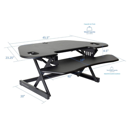 Rocelco CADR-46 Corner Adjustable Height Desk Riser 46" w/ Extended Vertical Range & Medium Anti-Fatigue Mat (Black) Bundle