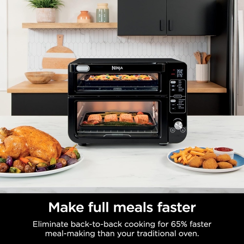Ninja DCT402BK 13-in-1 Double Oven with FlexDoor, FlavorSeal & Smart Finish, Rapid Top Oven
