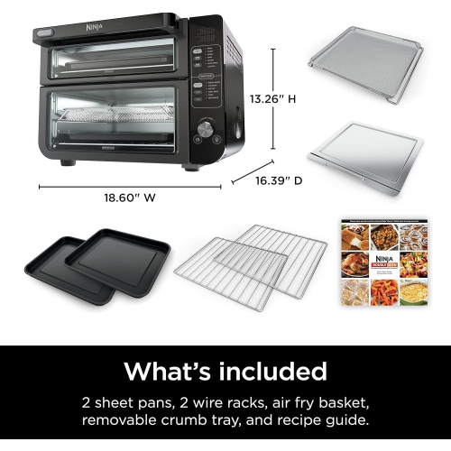 Ninja DCT402BK 13-in-1 Double Oven with FlexDoor, FlavorSeal & Smart Finish, Rapid Top Oven