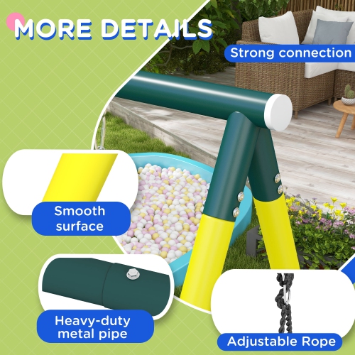 Outsunny 4 in 1 Metal Swing Set with Saucer Swing, Seat, Climbing Ladder/Net, Basketball Hoop, Ladder, Kids Swing Set for Backyard, Outdoor,