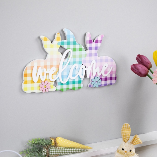 Gingham Bunnies Welcome Easter Wall Sign - 13.75"