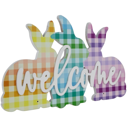 Gingham Bunnies Welcome Easter Wall Sign - 13.75"