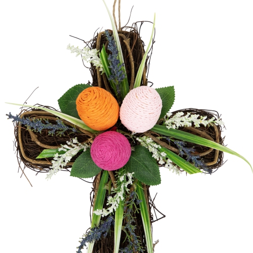 Twig Cross Wall Decoration with Easter Eggs - 13.25"