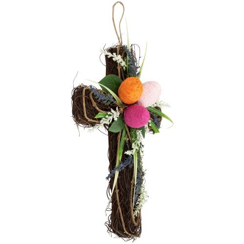 Twig Cross Wall Decoration with Easter Eggs - 13.25"