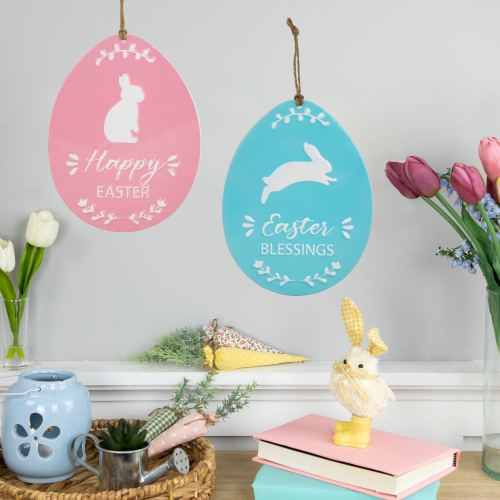 Easter Egg Metal Wall Signs - 9.75" - Blue and Pink - Set of 2