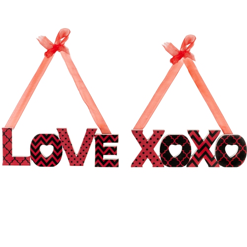 NORTHLIGHT  Wooden Love And Xoxo Valentine's Day Wall Decorations - 8" - And Black - Set Of 2 In Red