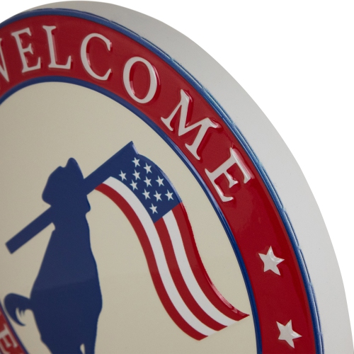 Welcome Friends and Family Patriotic Dog Metal Wall Sign - 13.75"