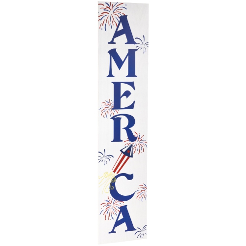 Patriotic "America" Fireworks Wooden Porch Board Sign Decoration - 36"