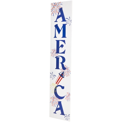 Patriotic "America" Fireworks Wooden Porch Board Sign Decoration - 36"