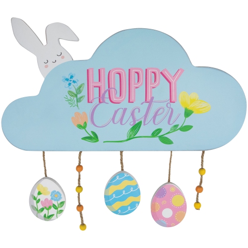 Hoppy Easter Wooden Wall Sign with Bunny and Eggs - 15.75"