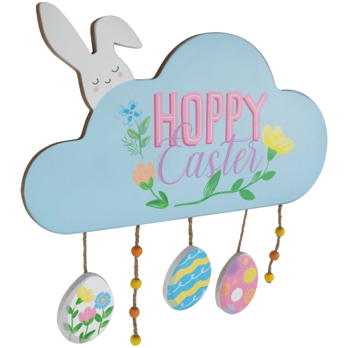 Hoppy Easter Wooden Wall Sign with Bunny and Eggs - 15.75"