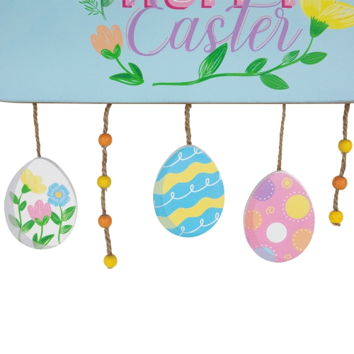 Hoppy Easter Wooden Wall Sign with Bunny and Eggs - 15.75"
