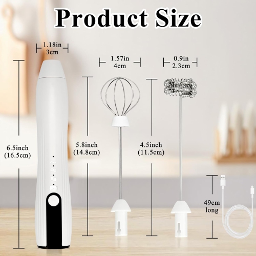 Double Whisk Milk Frother Handheld USB-C Rechargeable Electric Drink Mixer, Coffee Foamer Drink Whisk 3 Speeds Adjustable for Lattes, Matcha, Hot
