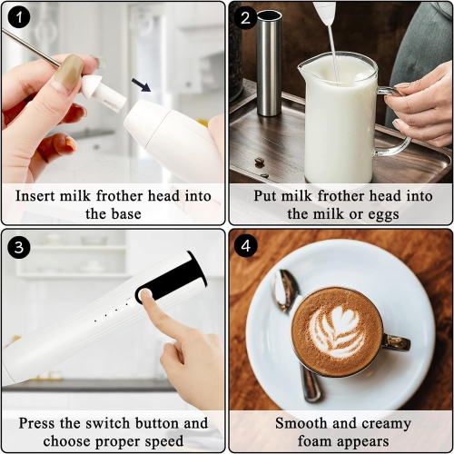 Double Whisk Milk Frother Handheld USB-C Rechargeable Electric Drink Mixer, Coffee Foamer Drink Whisk 3 Speeds Adjustable for Lattes, Matcha, Hot