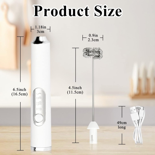 Moussoir à lait électrique portatif USB blanc mélangeur à boissons rechargeable, machine réglable en mousse mousseur à lait amovible 3 vitesses pour