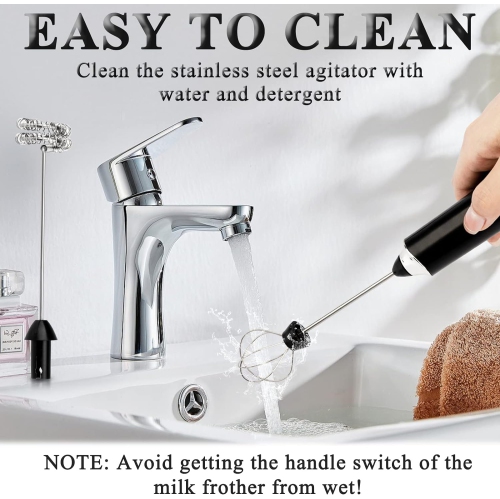 Electric Double Whisk Milk Frother Handheld Black USB Rechargeable Drink Mixer, Adjustable Electric Whisk Foam Maker Detachable 3 Speeds for Matcha,