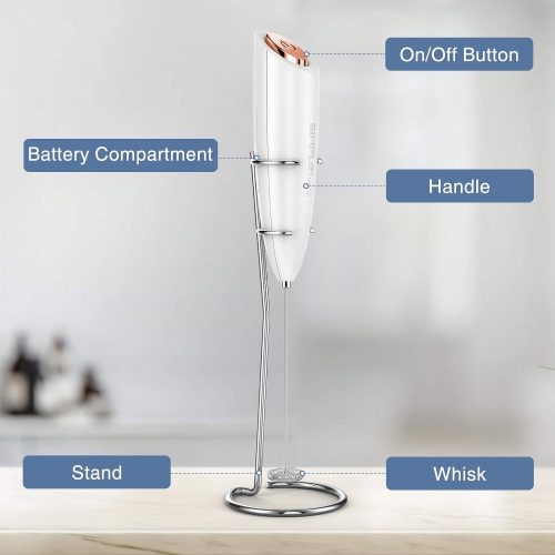Milk Frother Handheld Battery Operated Electric Foam Maker, Drink Mixer with Stainless Steel Whisk and Stand for Bulletproof Coffee, Cappuccino,