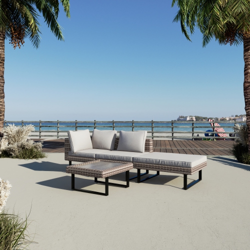 Deko Living 8 Place Seating Outdoor Modular Wicker Corner Sectional Sofa and Ottoman Set with Table