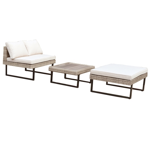 Deko Living 8 Place Seating Outdoor Modular Wicker Corner Sectional Sofa and Ottoman Set with Table
