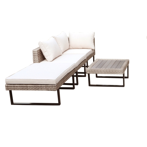 Deko Living 8 Place Seating Outdoor Modular Wicker Corner Sectional Sofa and Ottoman Set with Table