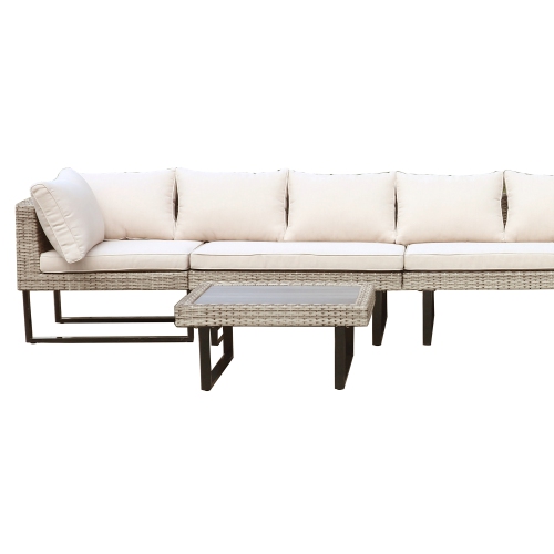 Deko Living 8 Place Seating Outdoor Modular Wicker Corner Sectional Sofa and Ottoman Set with Table