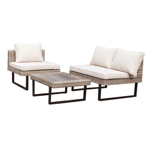 Deko Living 8 Place Seating Outdoor Modular Wicker Corner Sectional Sofa and Ottoman Set with Table