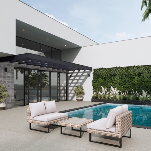 Deko Living 8 Place Seating Outdoor Modular Wicker Corner Sectional Sofa and Ottoman Set with Table