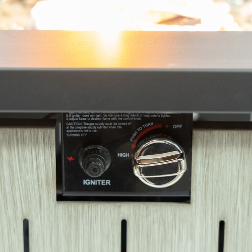 Deko Living 42 Inch Rectangular Outdoor Propane Gas Fire Pit Table 50,000 BTU Heater with Glass Bead Filler and Ice Bucket