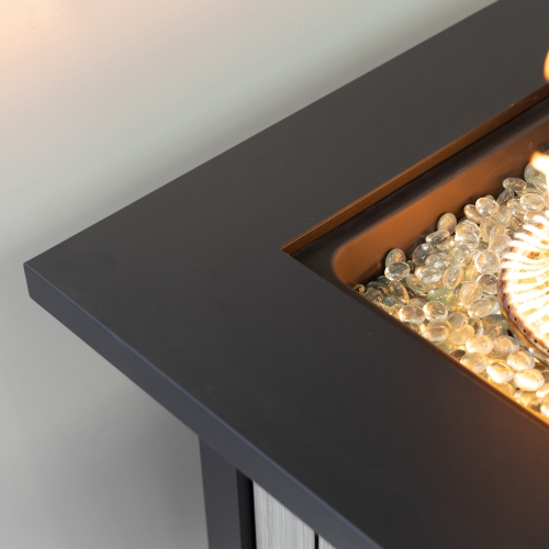 Deko Living 42 Inch Rectangular Outdoor Propane Gas Fire Pit Table 50,000 BTU Heater with Glass Bead Filler and Ice Bucket