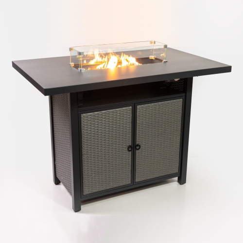 Deko Living – Table de bar rectangulaire à foyer au gaz propane 55 po, table 40.000&nbsp;BTU à billes en verre