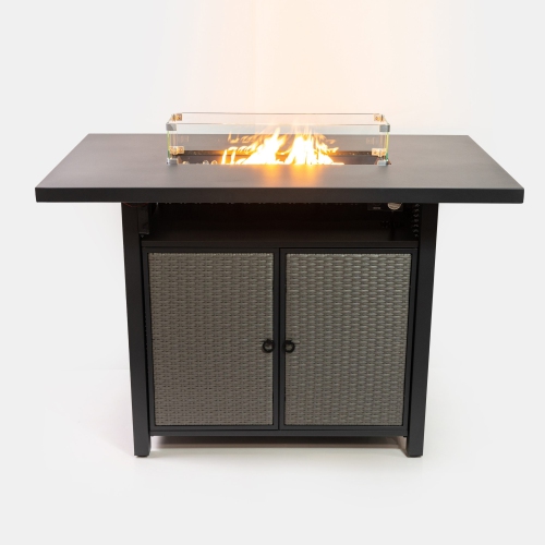 Deko Living – Table de bar rectangulaire à foyer au gaz propane 55 po, table 40.000 BTU à billes en verre