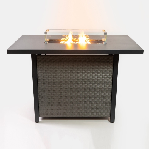 Deko Living – Table de bar rectangulaire à foyer au gaz propane 55 po, table 40.000 BTU à billes en verre