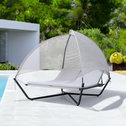 Deko Living Outdoor Hammock Swing Lounge Daybed with Textilene Fabric Canopy