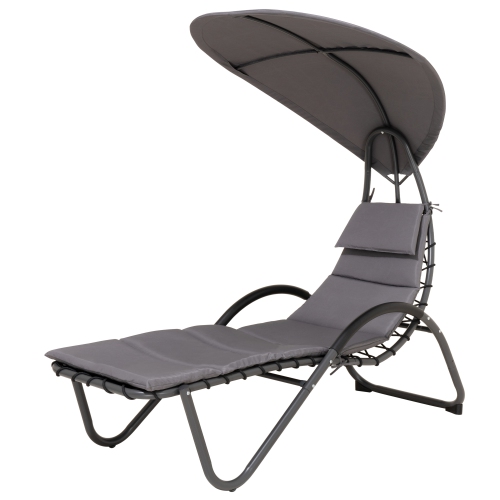 Deko Living Outdoor Cushioned Chaise Lounge Chair with Textilene Fabric Canopy and Headrest Pillow