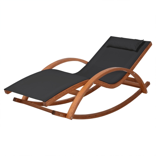 Deko Living Outdoor Cedar Wood Chaise Lounge Chair with Black Textilene Fabric