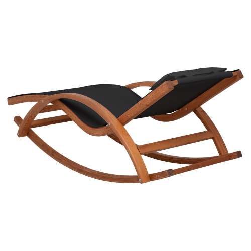 Deko Living Outdoor Cedar Wood Chaise Lounge Chair with Black Textilene Fabric