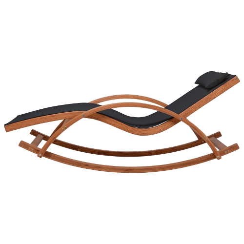 Deko Living Outdoor Cedar Wood Chaise Lounge Chair with Black Textilene Fabric
